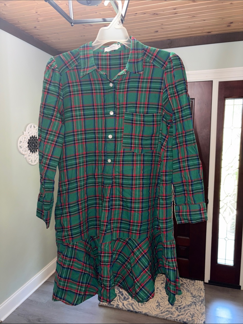 Green Plaid Casual Button-Front Dress